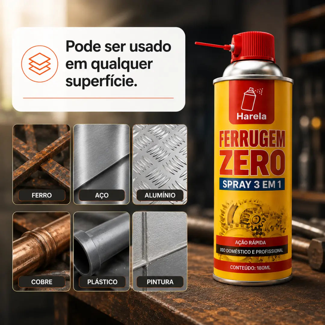 Ferrugem Zero - Spray 3 em 1, Removedor de Ferrugem, Anti Ferrugem e Lubrificante (COMPRE 1 LEVE 4)