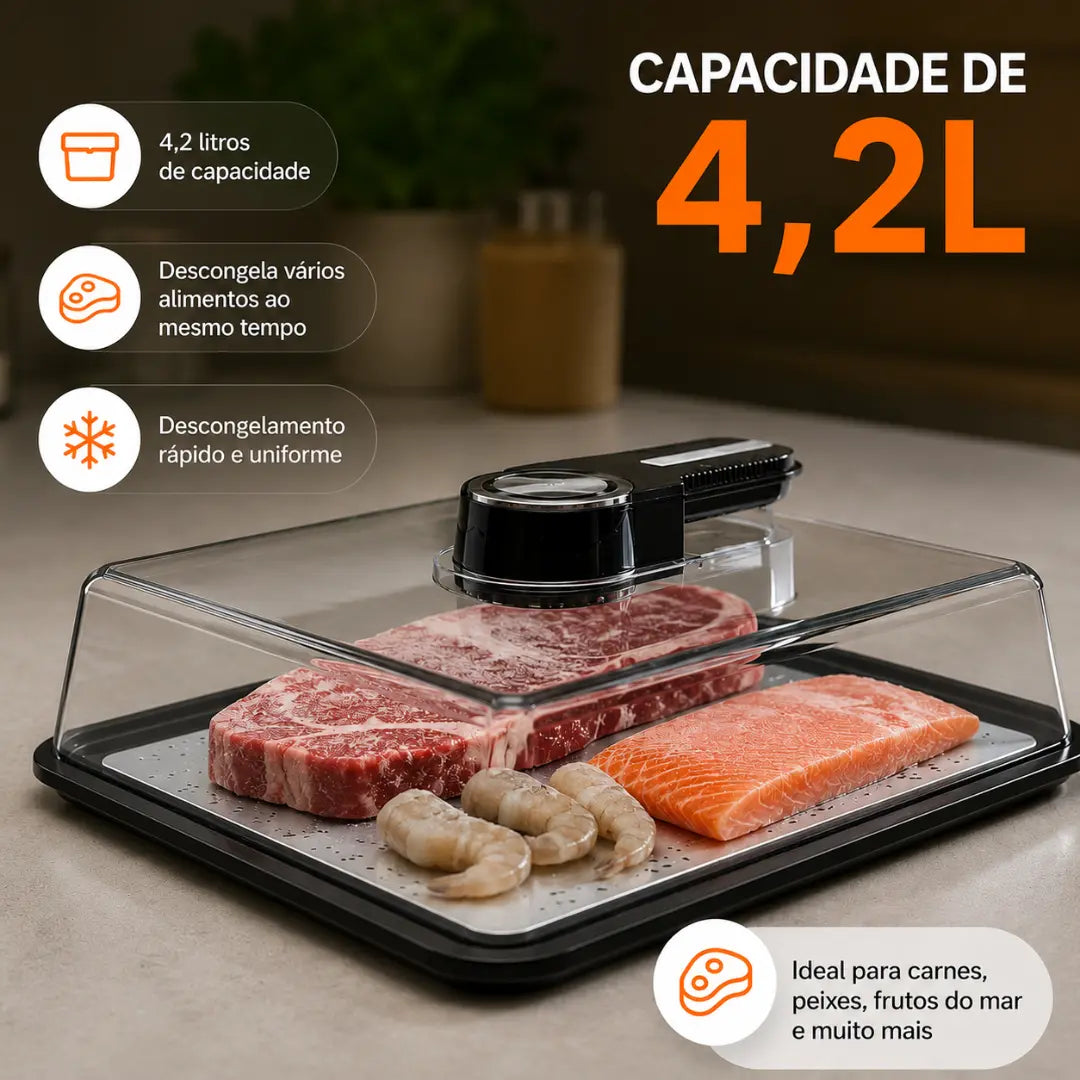 DescongelaMax – Bandeja Inteligente 4,2L (Descongela Sem Perder a Qualidade dos Alimentos)