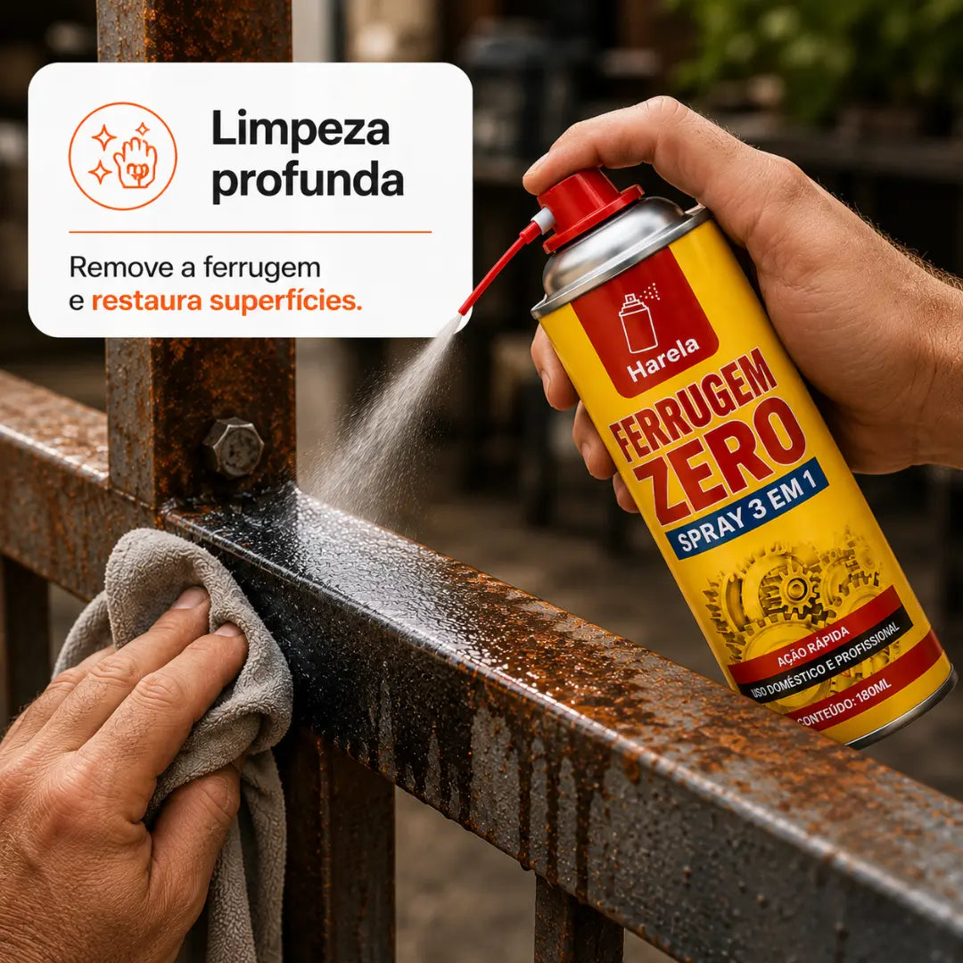 Ferrugem Zero - Spray 3 em 1, Removedor de Ferrugem, Anti Ferrugem e Lubrificante (COMPRE 1 LEVE 4)