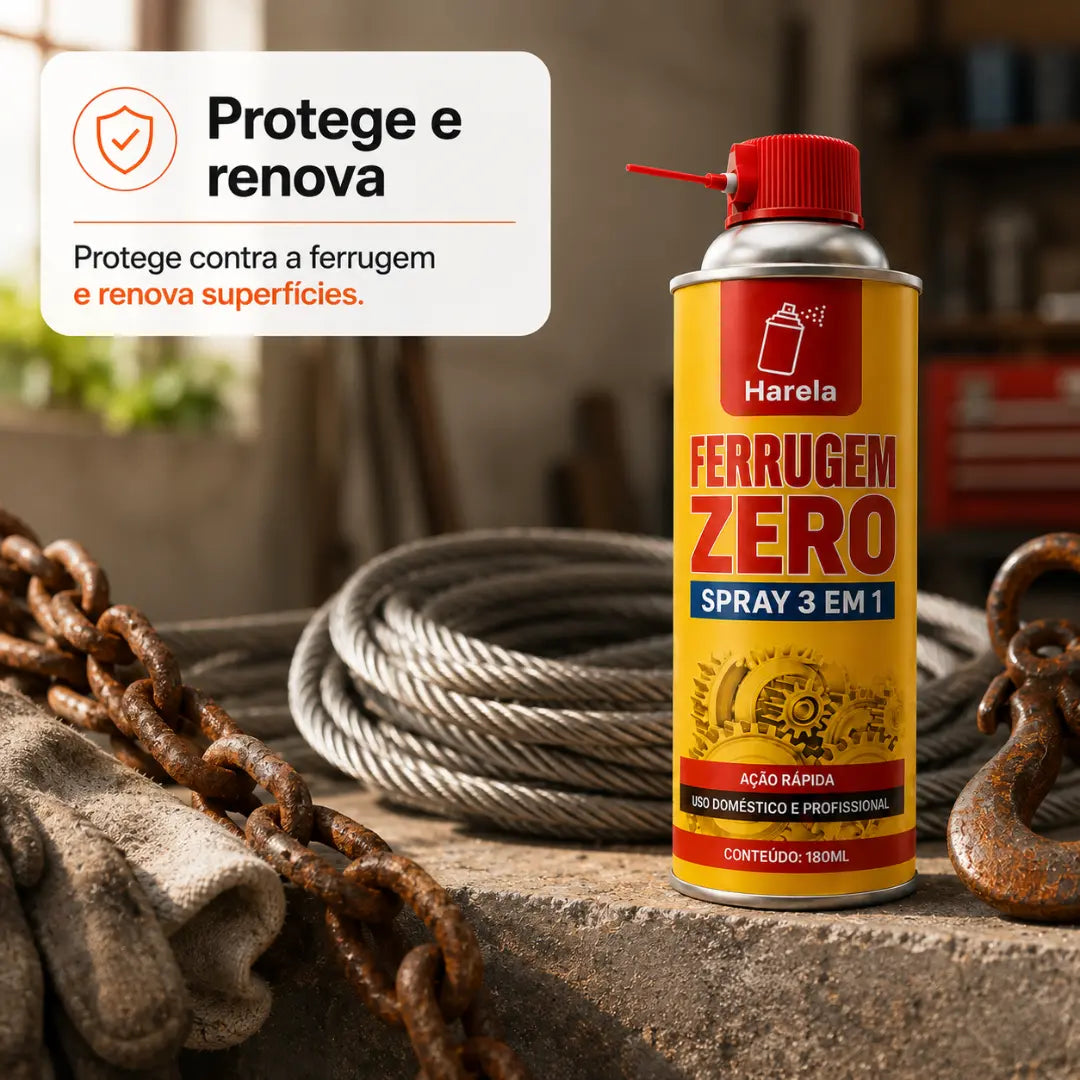 Ferrugem Zero - Spray 3 em 1, Removedor de Ferrugem, Anti Ferrugem e Lubrificante (COMPRE 1 LEVE 4)