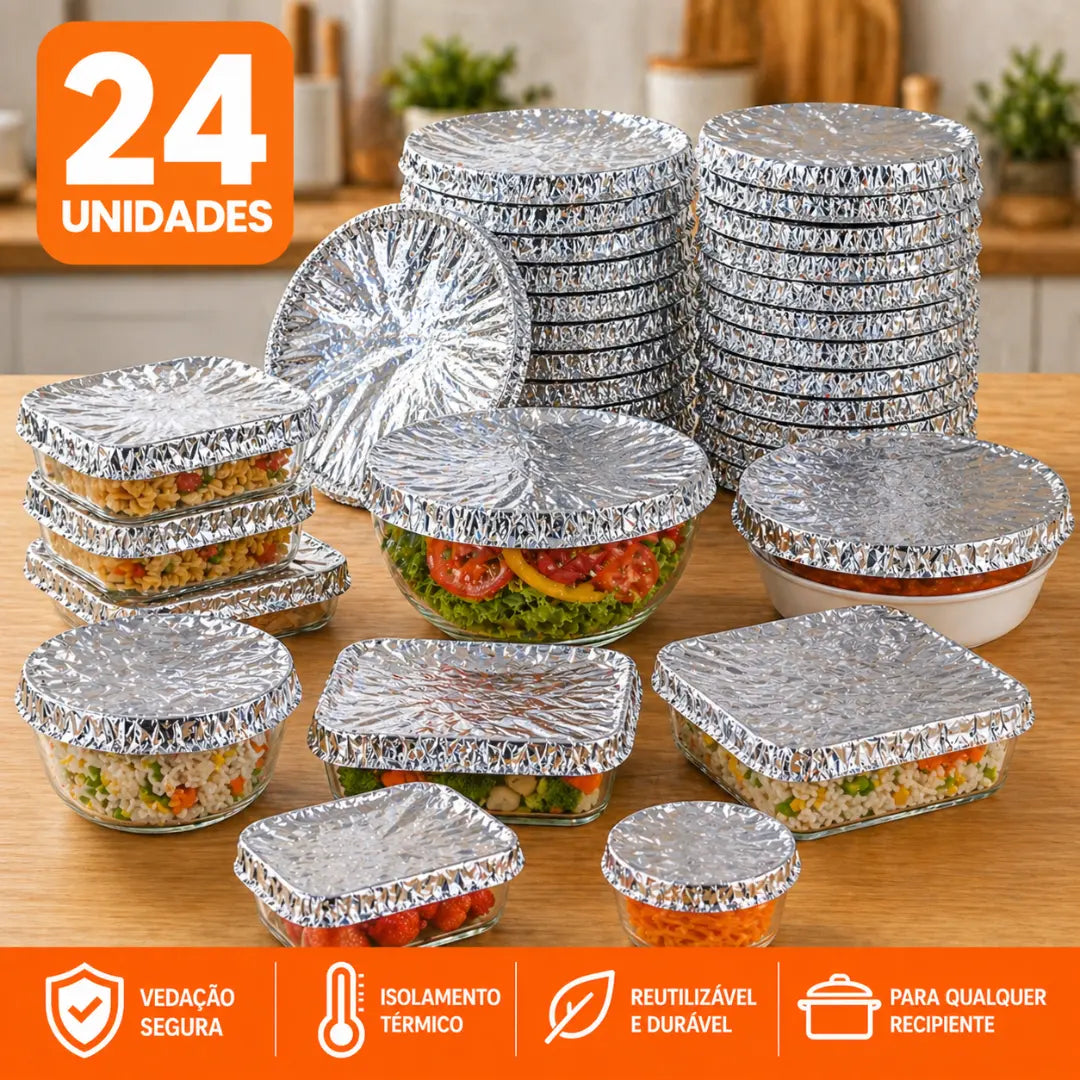 Tampas ThermoClick – Térmicas Ajustáveis e Reutilizáveis (Vedam Qualquer Vasilha)