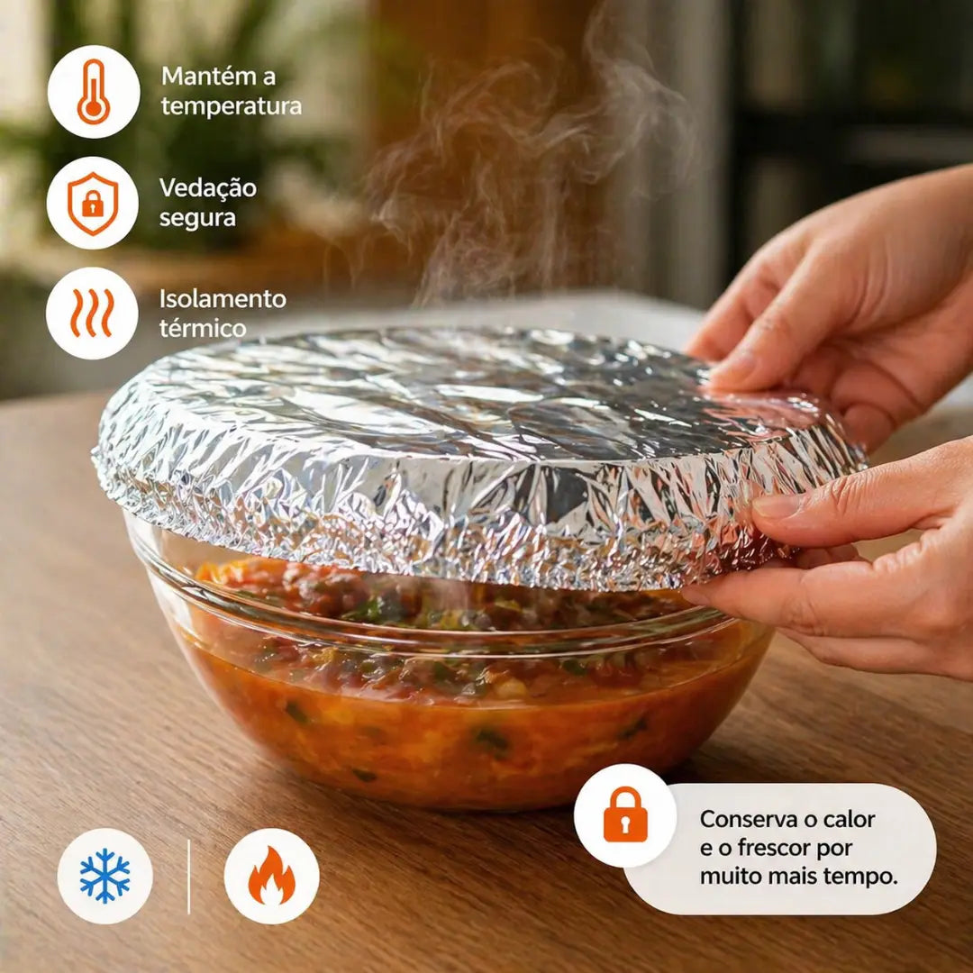 Tampas ThermoClick – Térmicas Ajustáveis e Reutilizáveis (Vedam Qualquer Vasilha)