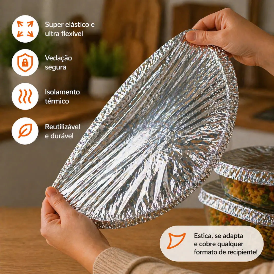 Tampas ThermoClick – Térmicas Ajustáveis e Reutilizáveis (Vedam Qualquer Vasilha)