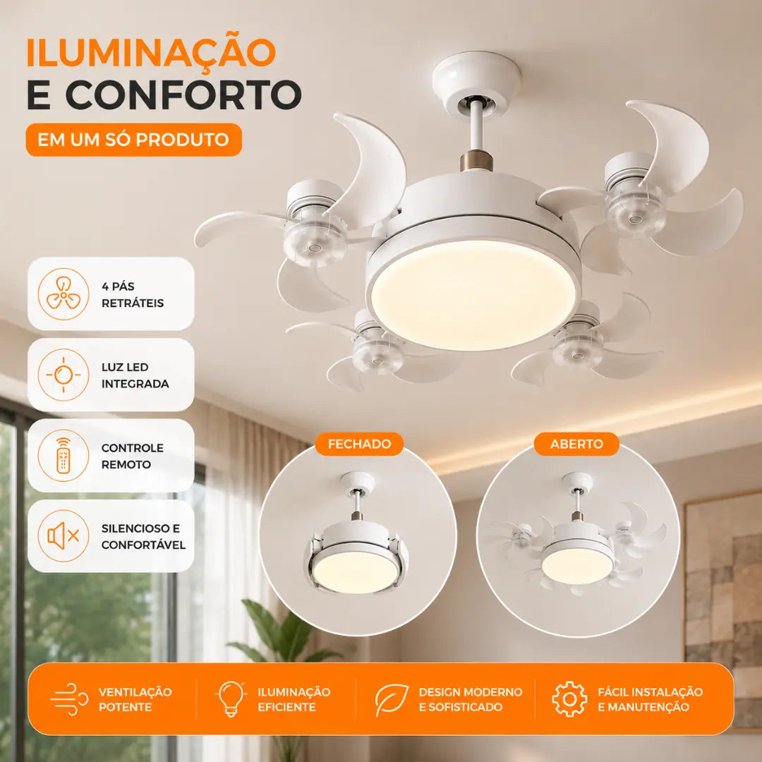 LumiVento  - Luminária de Teto com Ventiladores Retráteis Integrados