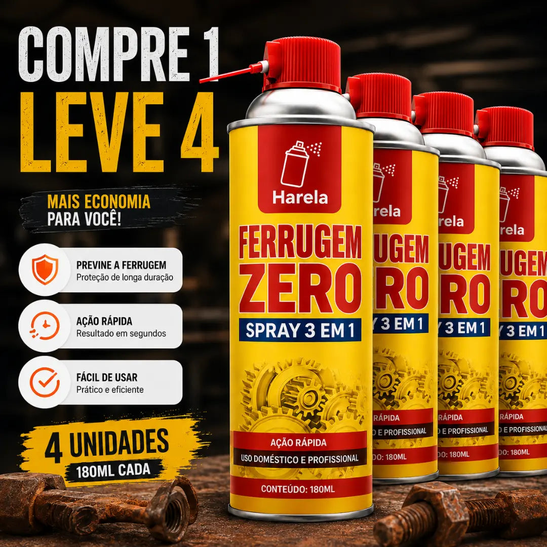 Ferrugem Zero - Spray 3 em 1, Removedor de Ferrugem, Anti Ferrugem e Lubrificante (COMPRE 1 LEVE 4)