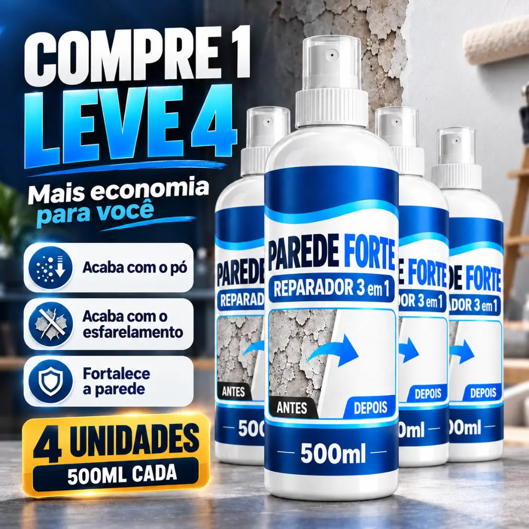 Parede Forte - Reparador 3 em 1, Anti-Pó, Anti-Esfarelamento e Fortalecedor de Paredes (COMPRE 1 LEVE 4)