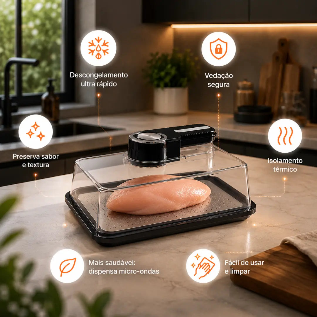 DescongelaMax – Bandeja Inteligente 4,2L (Descongela Sem Perder a Qualidade dos Alimentos)